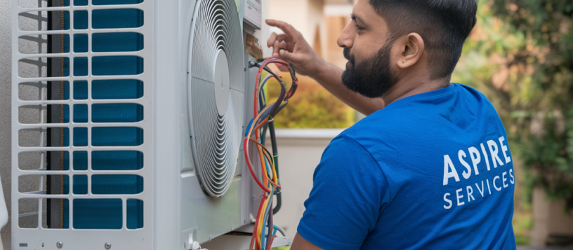 Aspire Services techniciaan Repairing AC outdoor