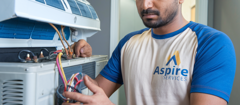 Aspire Services technician Repairg AC in Mysore