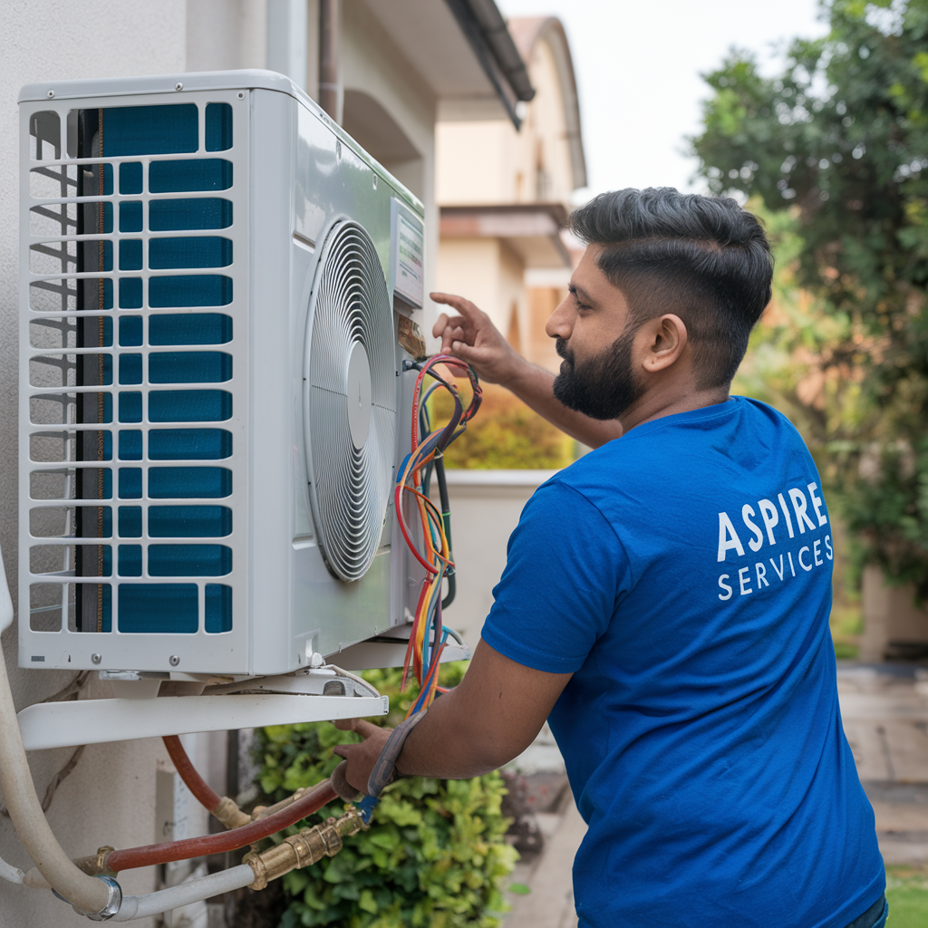 Aspire Services techniciaan Repairing AC outdoor