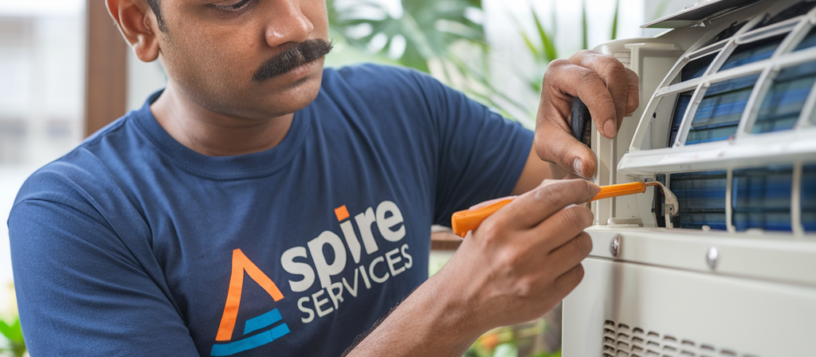 Aspire Services Technician Repairing AC Indoor