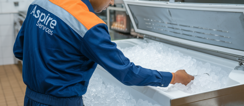 Aspire Services technician Checking Over cooling Deep freezer. Freezer Repair Service Mysore