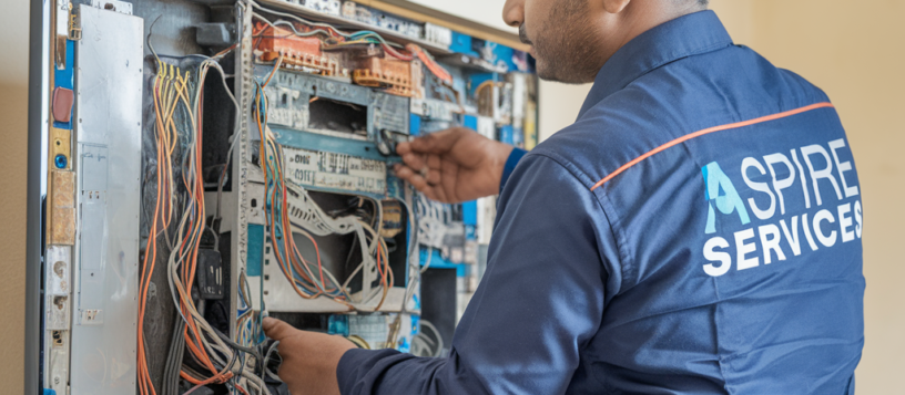 Aspire Service technician wearing Blue color Uniform Repairing LED TV Display