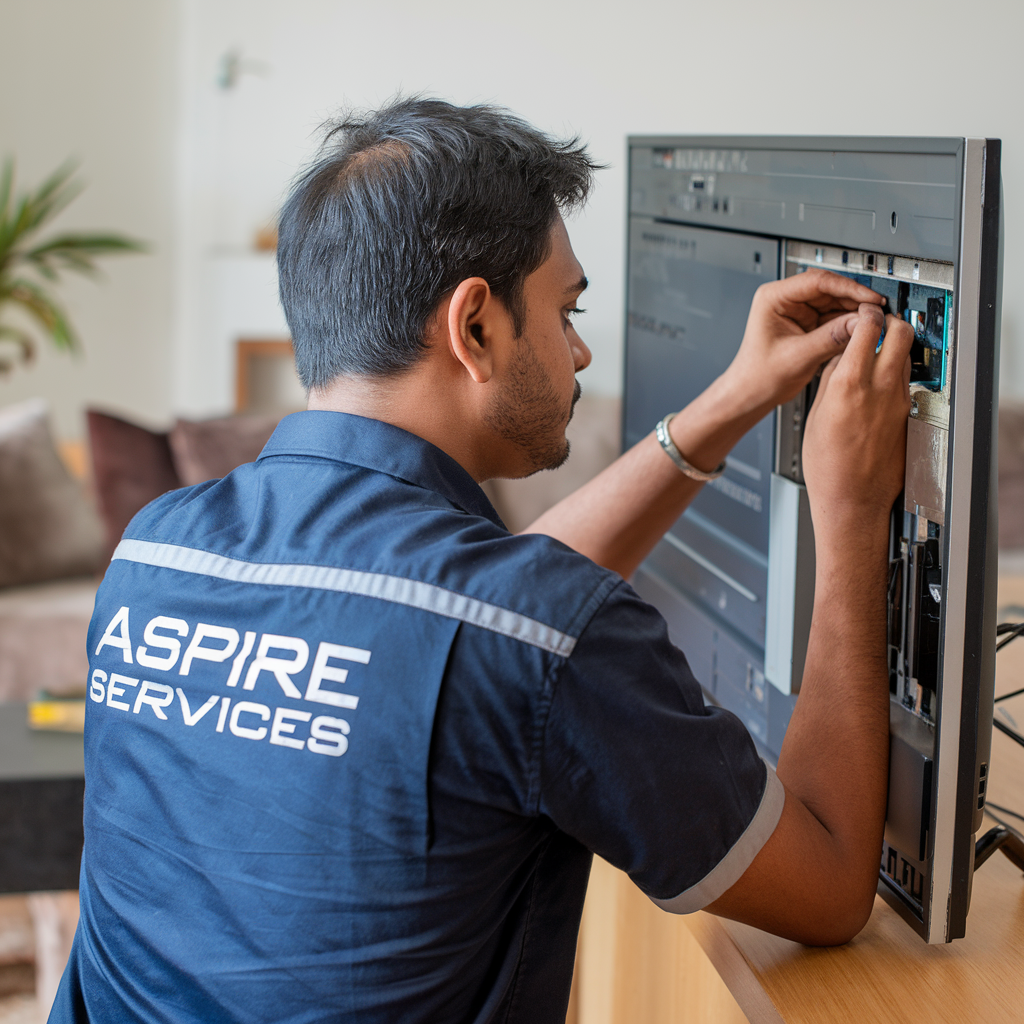 Aspire services technicain repairing tv