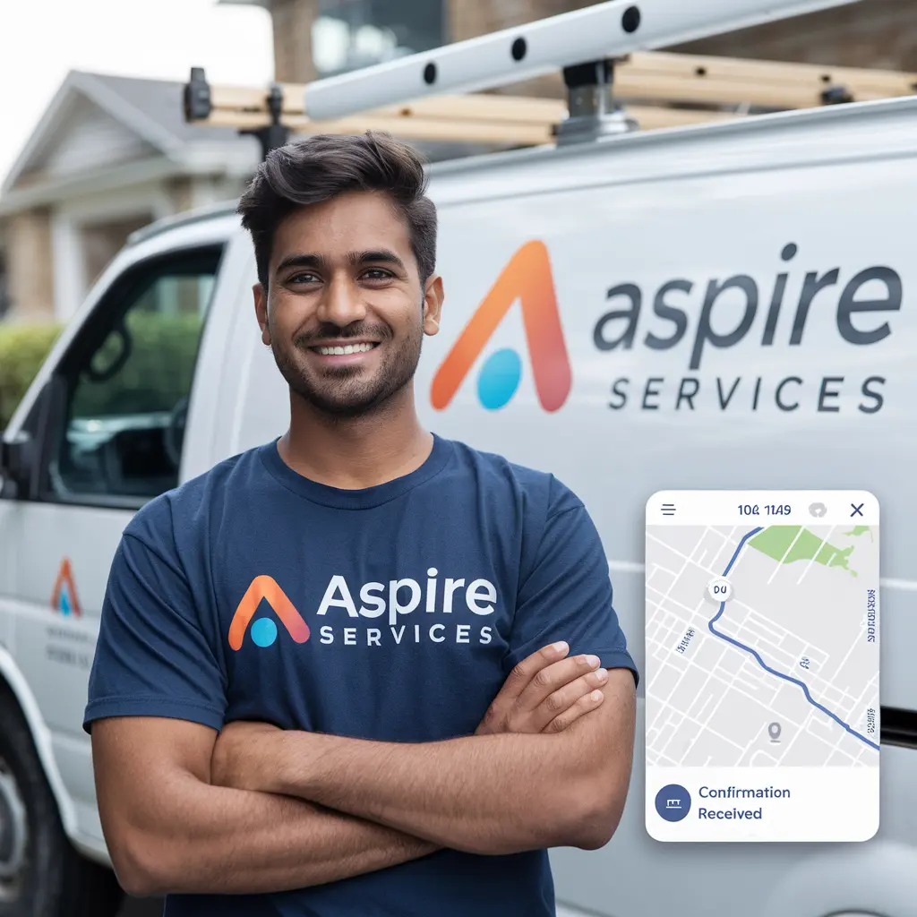 White van with Aspire Appliance service written on it